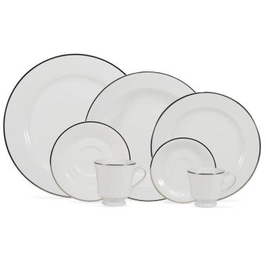 Imagem de Aparelho de Jantar Itamaraty 42 Peças Porcelana Liso com Filete Prata Branco para Mesa Posta Schmidt