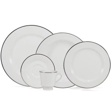 Imagem de Aparelho de Jantar Itamaraty 30 Peças Porcelana Filete Prata Uso Diário Branco Schmidt