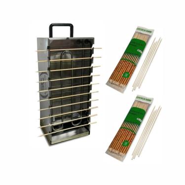 Imagem de Kit Churrasqueira Elétrica Churrasquito PR-199E 10 Espetos 2000W 110V Prata Progás com 100 Espetinhos