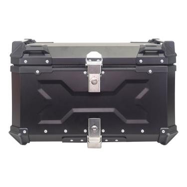Imagem de Baú Traseiro para Moto 60L T Universal para 2 Capacetes em Alumínio Preto Antirroubo com Base Tronos