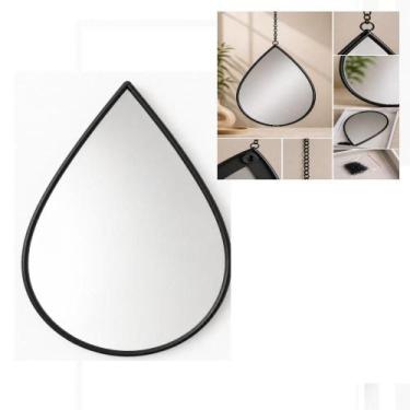 Imagem de Espelho parede decorativo gota preto 29x19cm pendente moderno corrente
