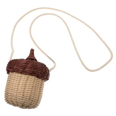 Imagem de Amosfun Bolsa transversal de vime artificial em forma de bolota mini cesta de armazenamento de ovo chocolate cesta de armazenamento para festa de dia de Páscoa 5,7 x 5,7 x 13,5 cm