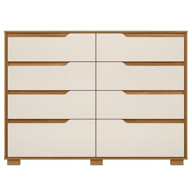 Imagem de Cômoda Gaveteiro Georgia 8 Gavetas MDF com Puxador Usinado Freijó Off White Estilo Moderno