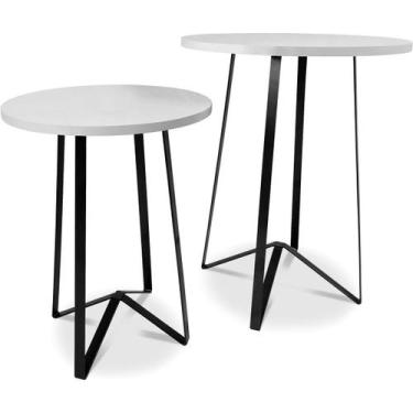 Imagem de Mesa De Canto Dupla Palon Redonda Decoração Para Sala Preto/Branco - G
