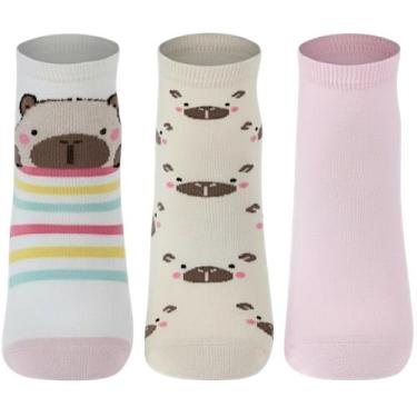 Imagem de Meia Kit Infantil Menina 3 Pares Casual Dia a Dia Cano Médio Lupo 0268