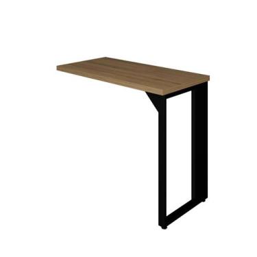 Imagem de Mesa Auxiliar Direita Esquerda Pé Quadro 90cm Tampo Amadeirado e Preto
