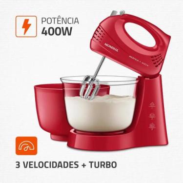 Imagem de Batedeira Prática B-45-R 400W Vermelha com 2 Tigelas Mondial, Vermelho