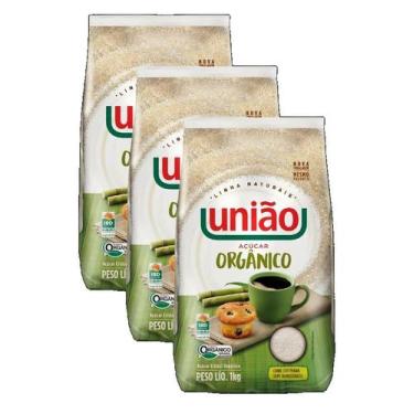 Imagem de kit 3 Açúcar Cristal Orgânico União Naturais Pacote 1kg