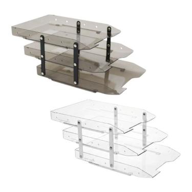 Imagem de Kit 02 Porta Documento Organizador Tripla Móvel Slim 3 Bandejas Plástico Resistente Estrutura Móvel para Ambiente