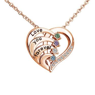 Imagem de Colar com pingente de coração personalizável com pedra do mês de nascimento, disponível para mulheres e mães, Cobre, Sem pedras preciosas