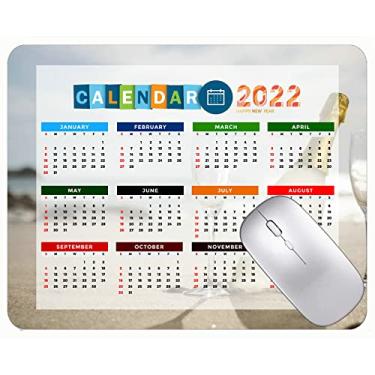 Imagem de Mouse pad 2022 calendário com feriados, guarda-chuva arco-íris cores praia, mouse pad de borracha