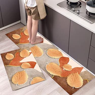 Imagem de Conjunto de tapetes de cozinha, conjunto de 2 tapetes de cozinha macios acolchoados impermeáveis, antiderrapantes, tapetes de chão laváveis à prova de óleo, tapete de área para banheiro