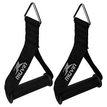 Imagem de Puxador Muvin – Kit com 2 - Alça Para Cross Over – Puxador de Mão – Musculação – Fitness – Treinamento Funcional – Pilates - Resistente – Fita em Poliéster - Costura Reforçada – Manete em Plástico (Preto)