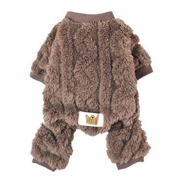 Imagem de Loyanyy Pijama de pelúcia para o clima frio com 4 leggings para cães e gatos, macacão elástico para filhotes e filhotes com botões quente e macio para animais de estimação, casaco de inverno pequeno