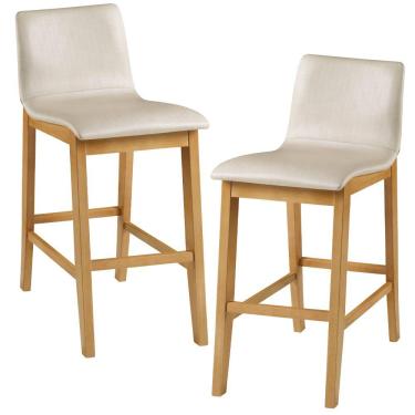 Imagem de Kit 02 Banquetas Altas Estofada Para Cozinha Sala De Jantar Fixa Elis B05 Facto Bege - Lyam Decor