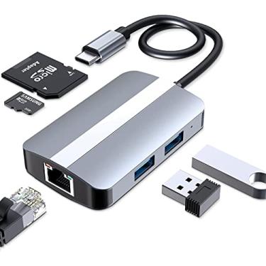 Imagem de USB C HUB 5 em 1, adaptador USB C multiportas com USB 3.0, RJ45 Ethernet e leitor de cartão SD/TF, estação de ancoragem USB C compatível com MacBook Pro & Air USB C Laptop e outros dispositivos Type-C
