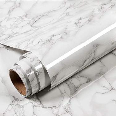 Imagem de Q QIHANG Papel de parede espesso à prova d'água autoadesivo papel de parede película removível de granito papel de parede de cozinha para bancadas, papel de parede, papel de parede renovado mármore (60 x 500 cm, cor-4)