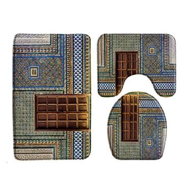 Imagem de Tapetes de banho de luxo para chuveiro 3 peças conjuntos de tapetes de banheiro antiderrapantes para construção retrô decoração de banho capa de banheiro almofada em forma de U, 33600J, 450MMx750MM
