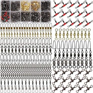 Imagem de AGOOL Kit de manoplas giratórias para pesca – 175 peças de rolamento esférico giratório com rolo de pressão de segurança giratório de aço inoxidável conector de linha de peixe de alta resistência para pesca em água doce de água salgada