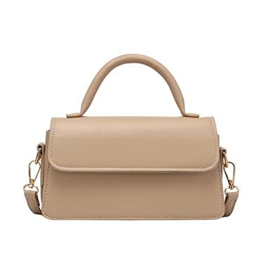 Imagem de Bolsa de ombro feminina com alça superior da moda, bolsa transversal de couro, bolsa de ombro casual, Caqui