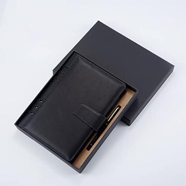 Imagem de Caderno corporativo de couro preto para negócios A5, material de escritório A6 B5 Agenda para agenda, todo preto conjunto A5