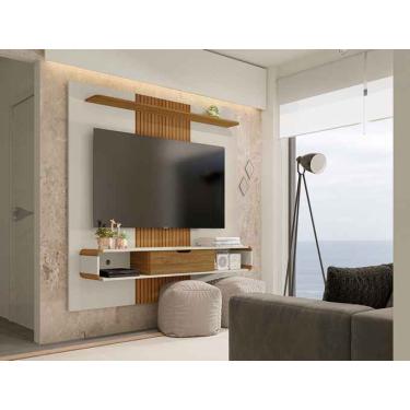 Imagem de Painel Lisboa em Madeira Branco Off-White Cinamomo Ripado para TV até 65 Polegadas Móveis Bechara