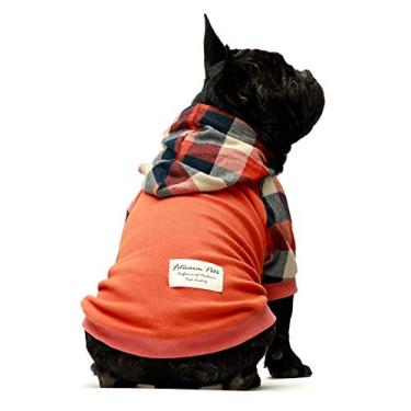 Imagem de Camisetas xadrez para cães Fitwarm Roupas para cães com capuz para gatos Roupas para animais de estimação Algodão Laranja PP