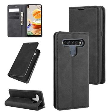 Imagem de HONGYAN Capa de telefone Para LG K61 Retro-skin Business Magnetic Suction Leather Case com suporte e slots de cartão e carteira Capa protetora
