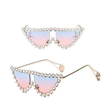 Imagem de Óculos de sol de diamante olho de gato moda feminina de luxo vintage triângulo tons de strass metal óculos de sol feminino uv400,3, tamanho único