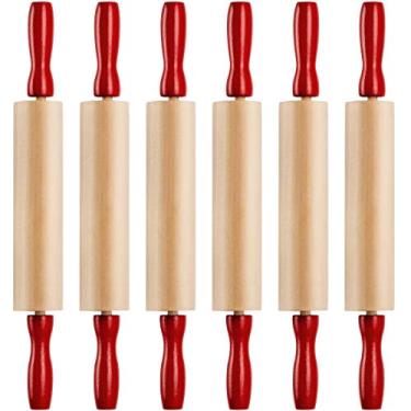 Imagem de Conjunto de mini rolo de massa infantil de 19 cm (pacote com 6) para brincar, acessórios de massa, pino pequeno para massa, rolos de madeira para assar com alças para alimentos, suprimentos de