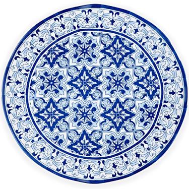Imagem de Q Squared Talavera in Azul BPA-Free Melamine Serving Platter, 16-Inches, Blue and White
