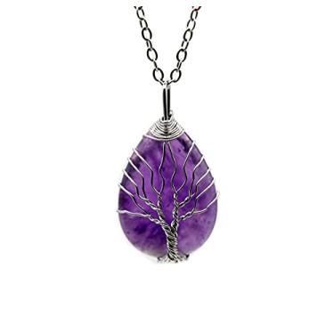 Imagem de Colar HEDQFM feito à mão com pingente de pedra de cristal roxo para mulheres