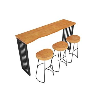 Imagem de KIZQYN Mesa de bar mesa de bar casa pés altos contra a parede bar leite loja de chá varanda janela mesa longa de bar, cadeiras não incluídas conjunto de mesa de pub (cor: 120 * 40 * 105 cm)