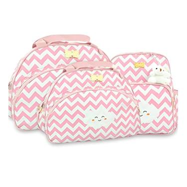Imagem de Kit Bolsa Saída Maternidade Chevron Nuvem 3 Peças Mave - Rosa