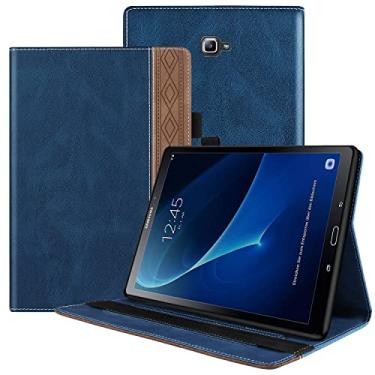 Imagem de Compatível com Samsung Galaxy Tab A 10,1 polegadas (SM-T580/T585/T587) Capa de couro PU Capa protetora Alça de fixação ajustável Ranhura para cartão à prova de choque Capa para tablet PC (Color : Blu