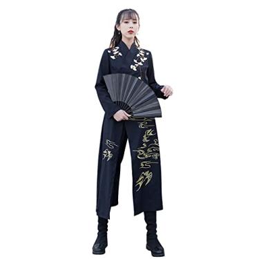 Imagem de Yajun Traje feminino chinês tradicional hanfu roupas cosplay fantasia antigo traje chique terno elegante retro palco espadachim, preto, M (busto: 94cm)