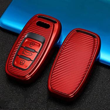 Imagem de YJADHU TPU Carbono Car Key Case Capa Proteção Carro Chaveiro Chaveiro Anel Apto Para Audi A4 A4L A5 A6 A6L Q5 S5 S7, Vermelho