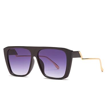 Imagem de Lente gradiente clássico óculos de sol superdimensionados feminino designer flat top quadrado retrô óculos de sol óculos de sol para viagens ao ar livre, C1 preto cinza, tamanho único