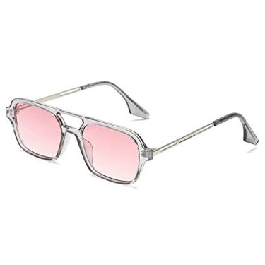 Imagem de óculos de sol de metal oco proteção uv retângulo moderno ultraleve feixe duplo oculos de sol,touhui,rosa,tamanho único
