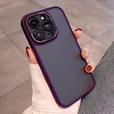 Imagem de Capa protetora de telefone à prova de choque para câmera fosca de luxo para iPhone 14 Pro Max Plus 12 13 Pro Max chapeamento acrílico capa macia de corpo inteiro, roxo escuro, para iPhone 14Pro Max