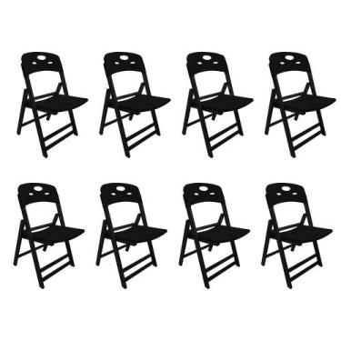 Imagem de Kit Com 8 Cadeiras Dobraveis De Madeira Elegance Preto Polipropileno P