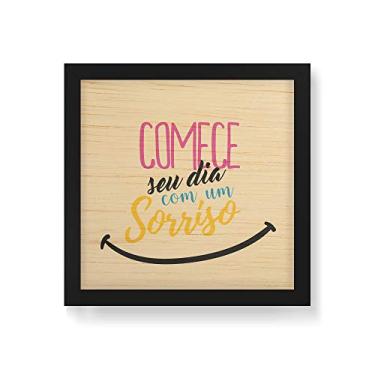Imagem de Arte Maníacos Quadro Decorativo em Madeira Comece Seu Dia Com Um Sorriso - 30x30cm (Moldura caixa em laca preta)