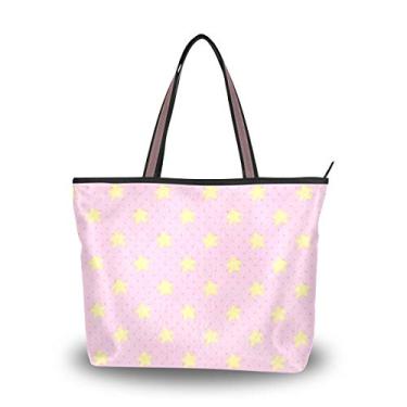 Imagem de Bolsa tote pequena estrelas amarelas em rosa bolsa de ombro para mulheres e meninas, Multicolorido., Medium
