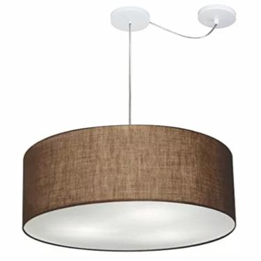 Imagem de Lustre Pendente com Desvio de Centro Cúpula Tecido 60x21 cm, Vivare Iluminação, Pendente4266 LC, Café, Grande