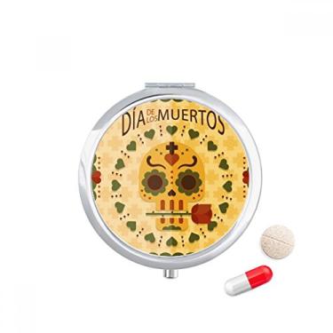 Imagem de Caveira Rose The Day of The Dead Maleta de comprimidos de bolso para remédios dispensador de remédios