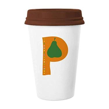 Imagem de P Alfabeto Pera Fruit Caneca com estampa fofa de café Copo de cerâmica