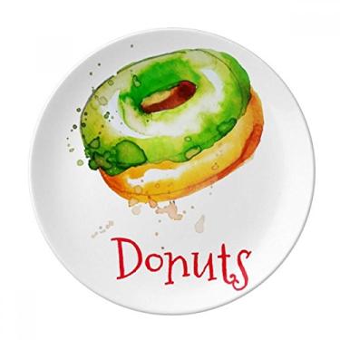 Imagem de Prato de sobremesa de rosquinha verde pintado à mão em aquarela, prato de jantar decorativo de porcelana
