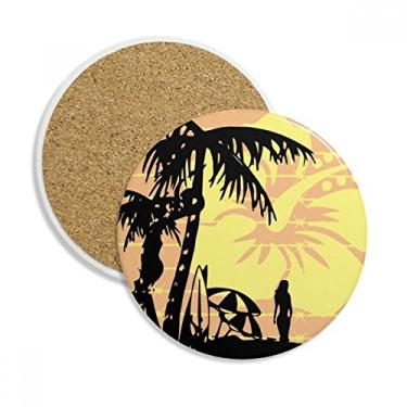 Imagem de Caneca porta-copos com ilustração de flor de praia de coqueiro, caneca de proteção de mesa, pedra absorvente