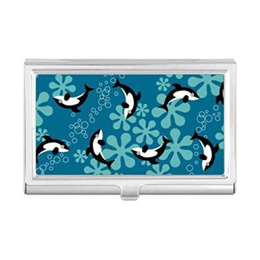 Imagem de Carteira de bolso com compartimento para cartões de visita com ondas azuis com desenho de golfinhos e baleias