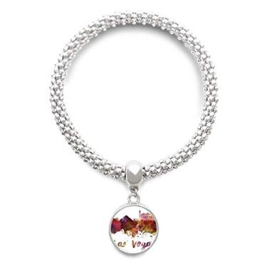 Imagem de DIYthinker Pulseira de prata em aquarela Las Vegas America City com pingente redondo